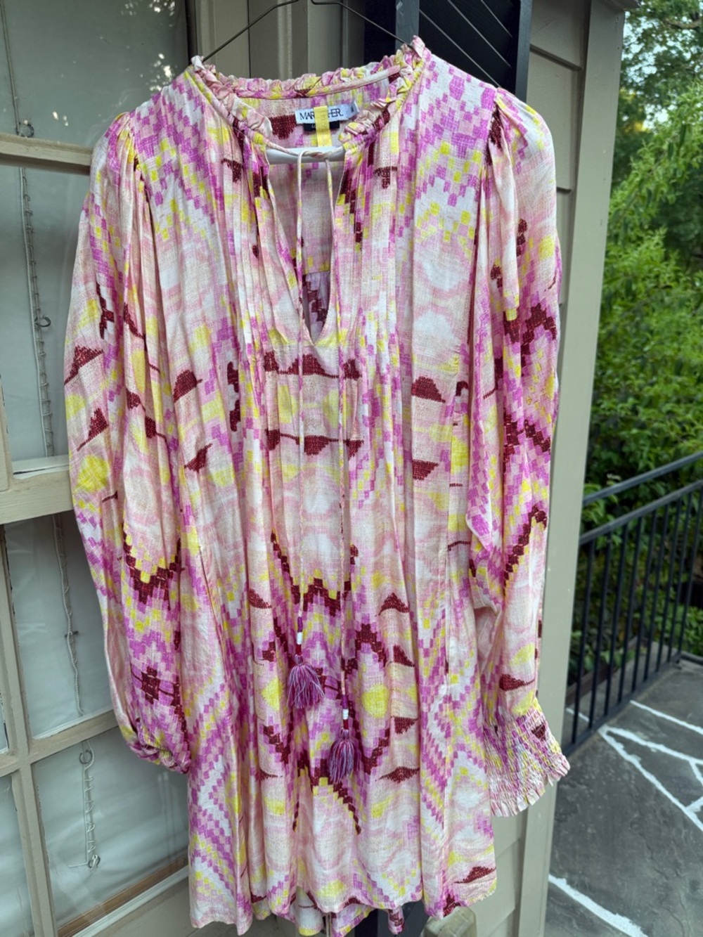 Maricher Pink,Yellow & Magenta Print Mini Dress. Can wear it loose or tighten